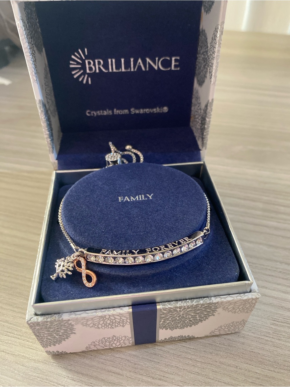 Swarovski Silver & Rose Gold 'Family Forever' Crystal Charm Bracelet